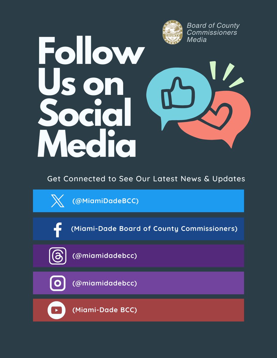 Follow us on all our social media platforms to stay connected and informed on what #OurCounty commissioners are doing for you and your community! #MiamiDadeBCC