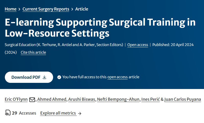 Accessible technologies such as e-learning can greatly impact on surgical training in low-resource settings (LRS) globally. This paper considers the possibilities & challenges of integrating e-learning into LRS training programmes and proposes solutions. tinyurl.com/2avwv2wu