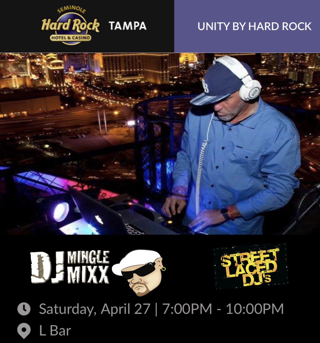 Hey Hey, @CityofTampa! Plans this weekend? You do NOW! #StreetLacedDJs are rockin’ EVERY weekend at @SHRTampa! Tomorrow night, DJ Lira sets off The L Bar at 10pm, as @MingleMixx takes the party over on Saturday Night, 7pm at The L Bar! 
Come rock with us! #WeDontPlayWeJustWin