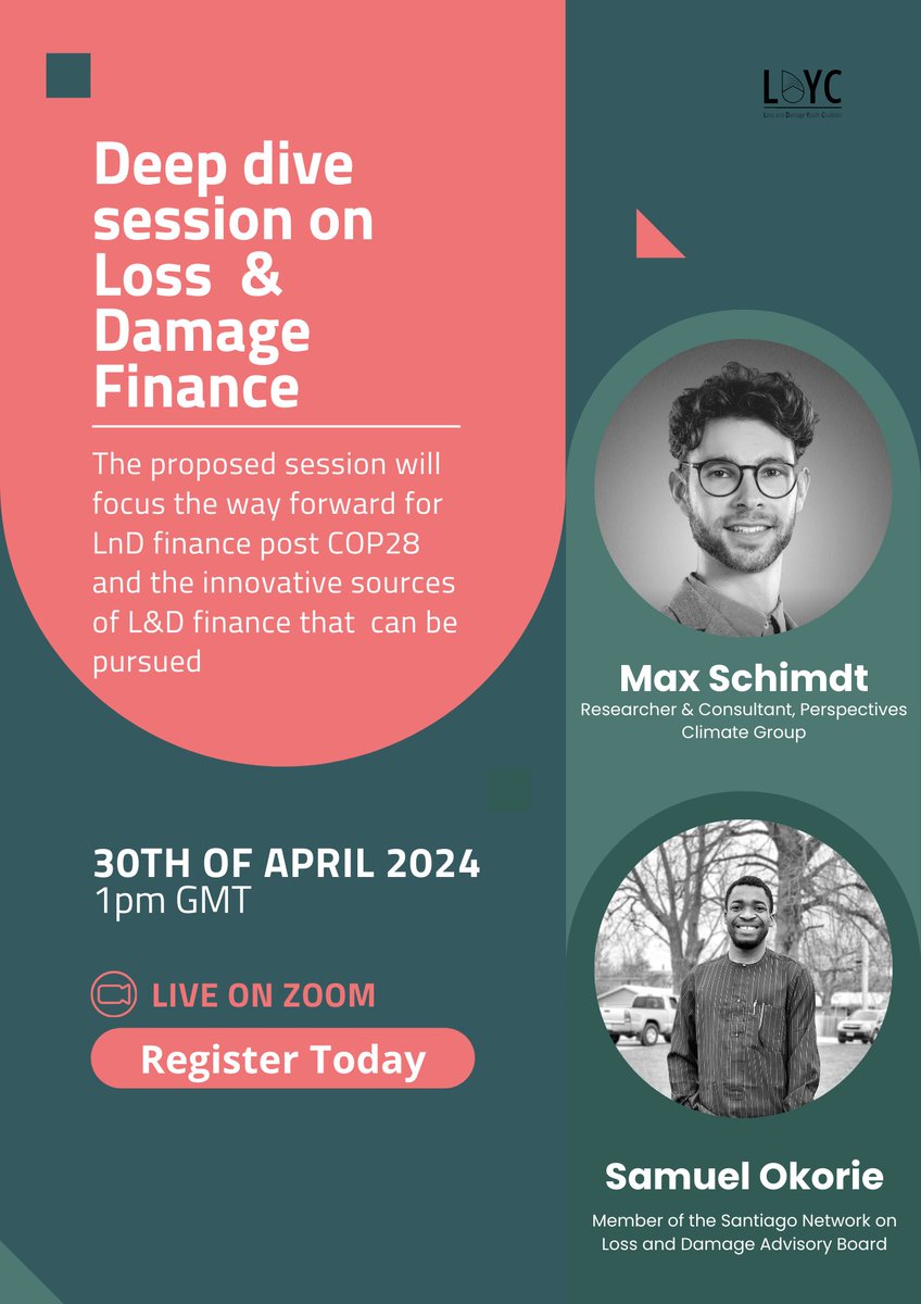 Few days left to register Join our first session on loss and damage finance for 2024. The session will focus on the way forward on #LossAndDamage finance post-COP28 and the innovative sources of L&D finance that can be pursued Register: bit.ly/3UD1R0t @PerspectivesCC