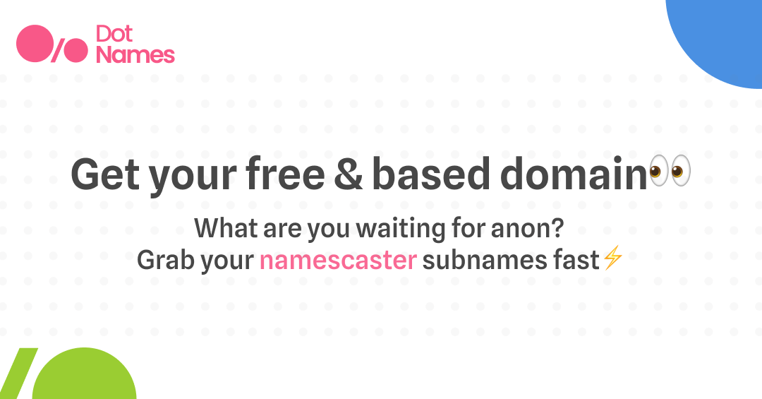 Don't limit your <a href="/farcaster_xyz/">Farcaster</a> experience to just social media.

Introducing FREE namescaster.eth on Farcaster! 🥳

Bookmark this thread to start with your very own DotNames domain and how to use it. 👇