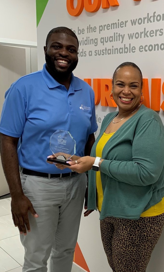CareerSourceBD's tweet photo. A special #ThankYou to Kerry Authurs with the @CityOfFortLauderdale for supporting this year's #WorldsOfWork (WOW) event at @amerantbankarena. We truly appreciate your partnership! #MovingBrowardForward https://t.co/0RdozX9Ldd