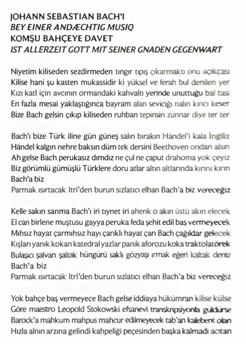 ismet özel'in en enteresan şiiri bana göre. bach neden bizim değil krizi