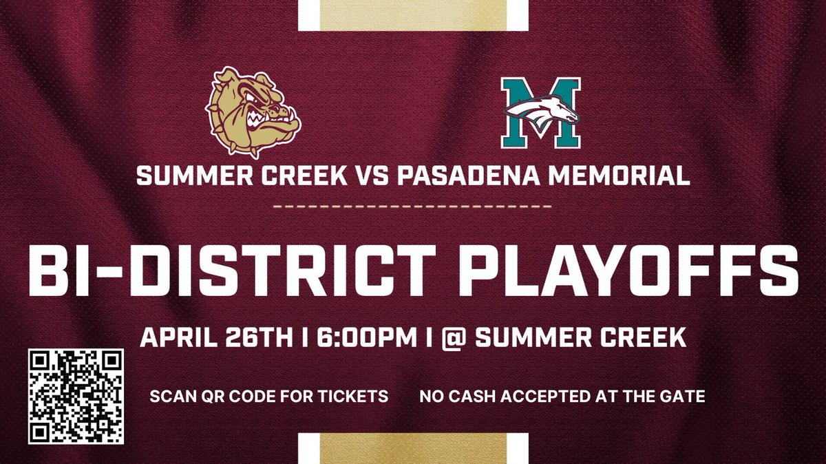 IT'S PLAYOFF TIME!! Your BULLDOGS will have a one game playoff tomorrow against Pasadena Memorial at THE CREEK. We want to see our BULLDOG FANS come out and pack the stands!! #BulldogNation #BeLoud @HumbleISD_SCHS