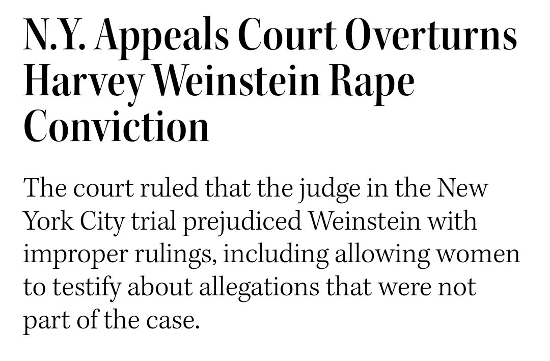 Breaking! Harvey Weinstein R*pe Conviction OVERTURNED. 

Appeals court says he gets a new trial