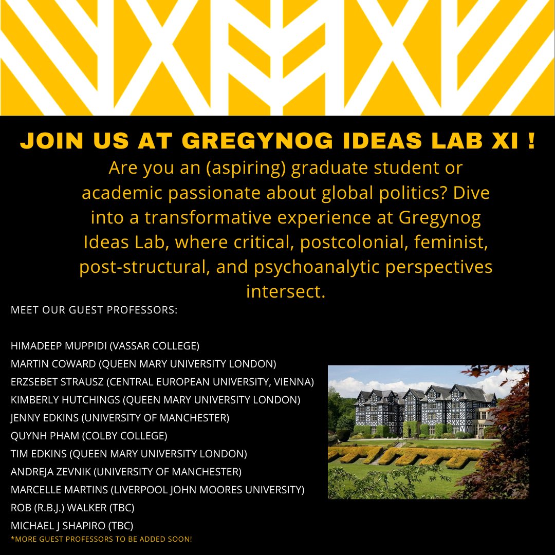 📣We are delighted to announce that the Gregynog Ideas Lab XI will take place from 22 - 26 July 2024 in Newtown, Wales, UK. 🎉 +
