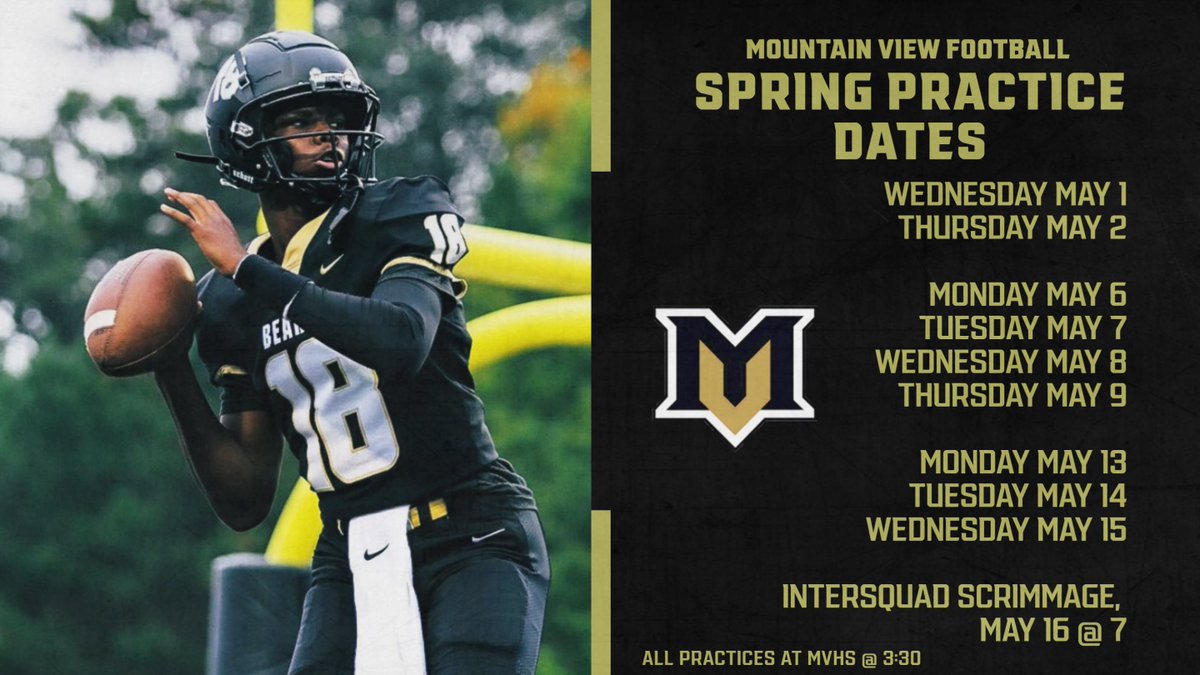 MVFootballBears's tweet photo. Slight Schedule Change for Spring Practice, We will NOT be going to Rabbit Hill for a practice. All practices are at 3:30 at Chaney Field. UNDER A WEEK UNTIL THE PADS ARE POPPIN'! https://t.co/UR7JDtAHrr