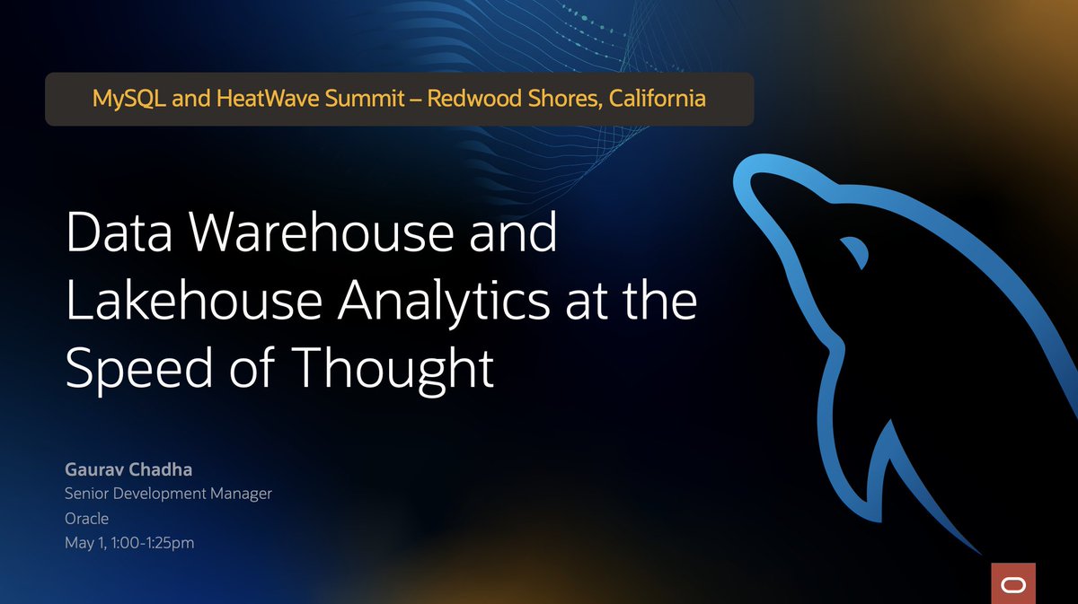 [MySQL and HeatWave Summit] May 1, 2024. Redwood Shores, CA. How to get the best performance in the industry for real-time data warehouse and lakehouse analytics, for structured & (JSON) data with #MySQLHeatWave.  Register now. social.ora.cl/6016bg1aM
#MySQL #datalakehouse #JSON