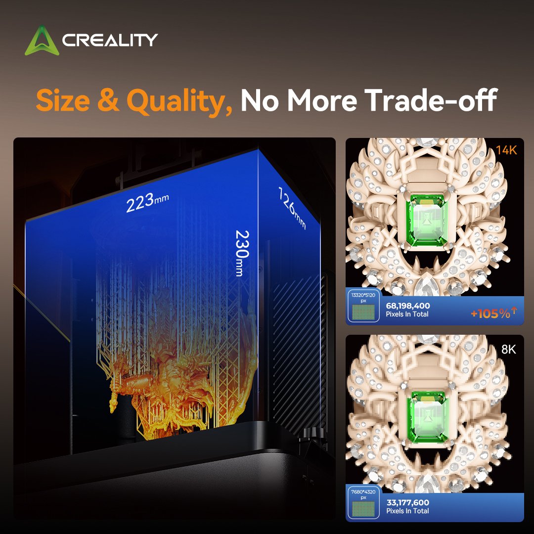 When precision meets efficiency on Halot Mage S, expect Super excellence 💎 14K resolution captures fine designs ⚙️ Dynax+ Mode speeds up prototyping Delicate texture, clear lines await you 🌐creality.com/products/creal… #creality #halotmageS #3dprinting #resinprinting #dynaxplus