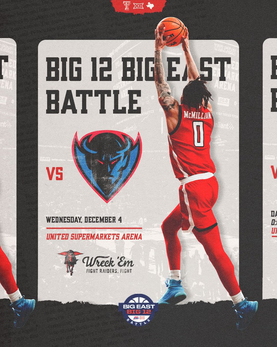 Our Big 12-Big East Battle matchup is official 💯 🆚 DePaul Blue Demons 📅 December 4 📍 Lubbock, Texas #TTW | #WreckEm