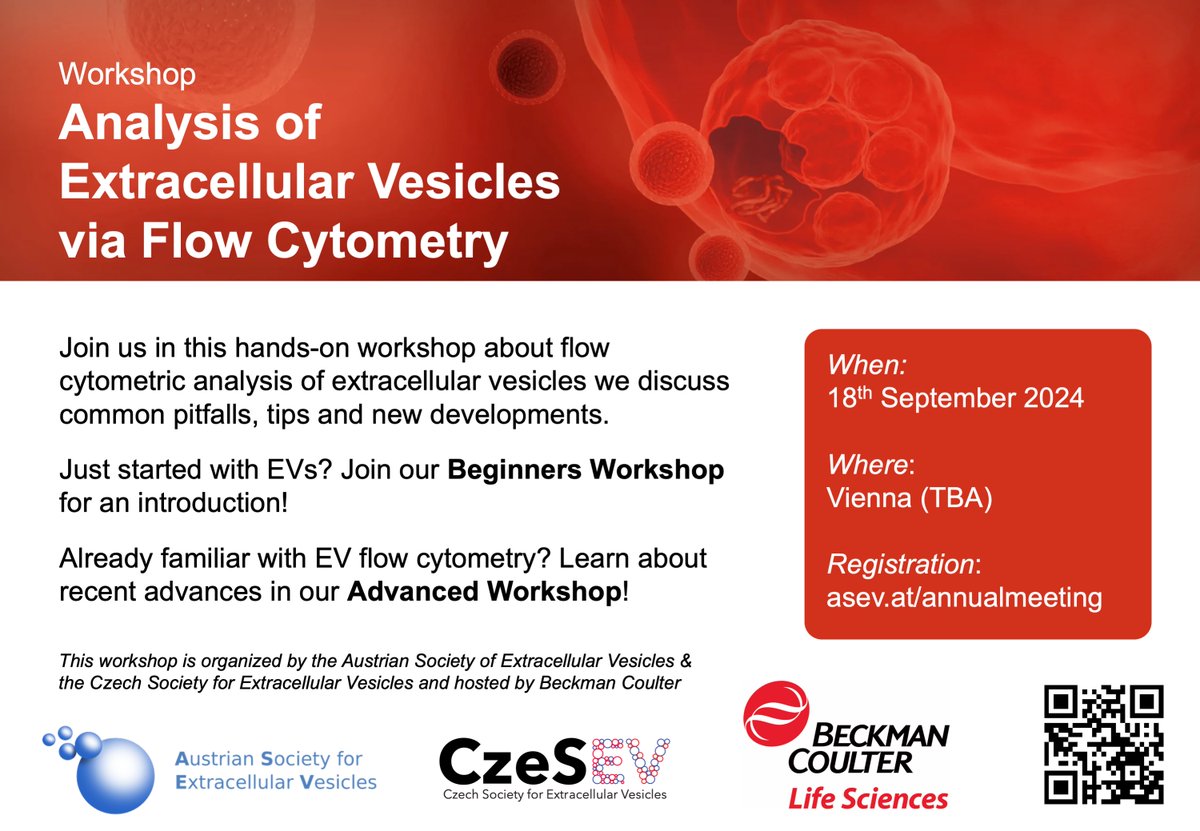 ASEV_Austria's tweet photo. EV-enthusiasts, do not only forget to submit your abstract to ASEV-CzeSEV-meeting in Vienna, but also to register for an interesting workshop with @BeckmanCoulter 😎https://t.co/sEVICJtENV @IsevOrg https://t.co/6SXA1pjWli