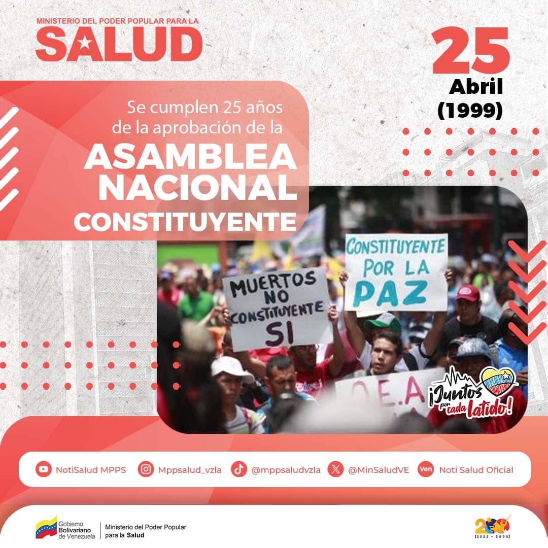 Hoy #25abr se cumplen 25 años de la aprobación de la Asamblea Nacional Constituyente. El pueblo salió y participó en el primer referéndum consultivo de nuestra historia y con un 88% de los votantes, se aprueba esta convocatoria en consulta popular #JuntosPorCadaLatido