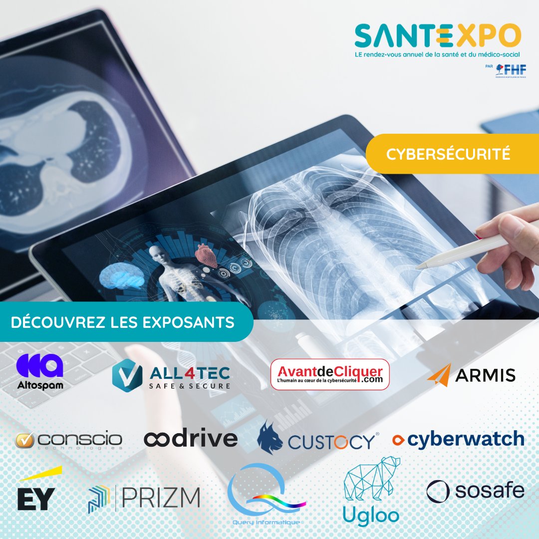 FOCUS #Cybersécurité Venez découvrir à #SantExpo les meilleures pratiques et les actions nécessaires pour garantir sécurité, confiance et performance dans la transformation #numérique du système de #santé. ➡️santexpo.com #hopital #Innovation #conference #FHF