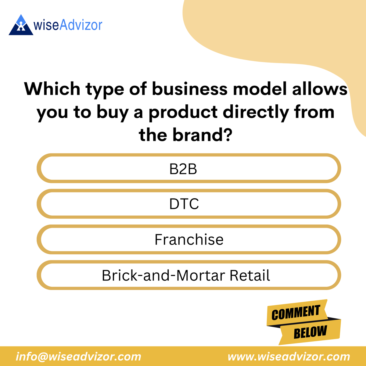 Write down your answer in the comment..

#businessmodel #startup #BusinessNews #Quizzes #quiz #startup #b2b #dtc #entrepreneur #startups #growth #marketing