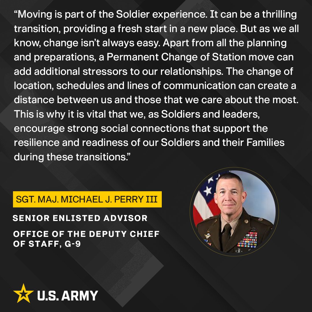 A statement about PCSing from Sgt. Maj. Michael J. Perry III, Senior Enlisted Advisor, Office of the Deputy Chief of Staff, G9 @dcs_g9