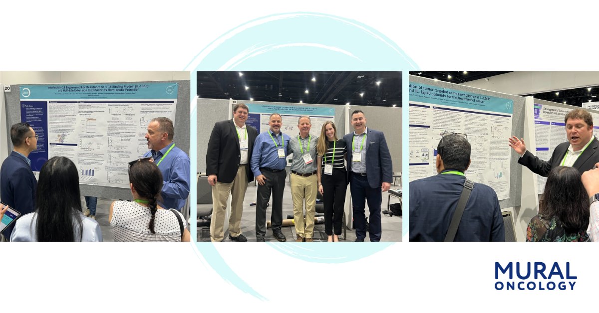 Mural Oncology’s Joshua Heiber & Mark Whitmore presented at the @AACR Annual Meeting this month. Read their takeaways & learn more about the pre-clinical data from our interleukin-18 (IL-18) and IL-12 programs that were shared for the first time: bit.ly/4daBbLF 

#AACR24