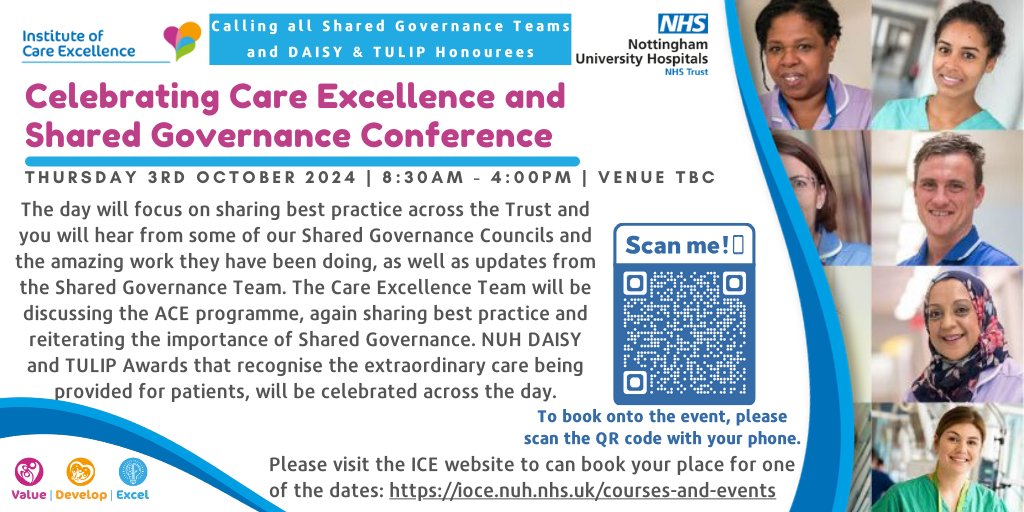 Are you a NUH Shared Governance council member? Or a DAISY and TULIP award winner at @nottmhospitals? Then join us at the Celebrating Care Excellence and Shared Governance Conference on Thursday 3rd October! @SharedGovNUH Book your place here: bit.ly/3Z19uMQ