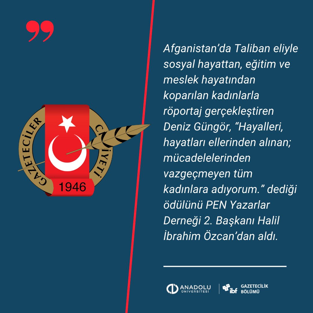 augazetecilik's tweet photo. Mezunlarımızdan Deniz Güngör, TGC Başarı Ödülü’nün sahibi oldu! https://t.co/2nehBFnNXO