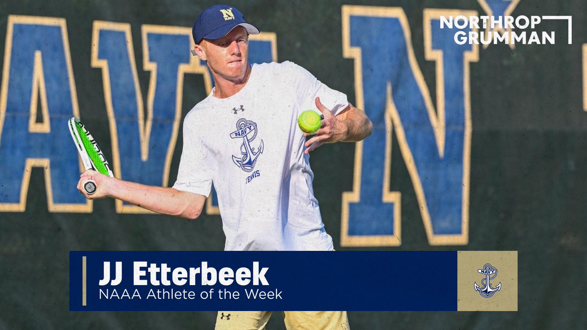 Congrats to JJ Etterbeek on being named NAAA Athlete of the Week for going undefeated in singles & doubles versus Army in the Star Match. Read more about it at rb.gy/cvw47w #NavyMTen #GoNavy