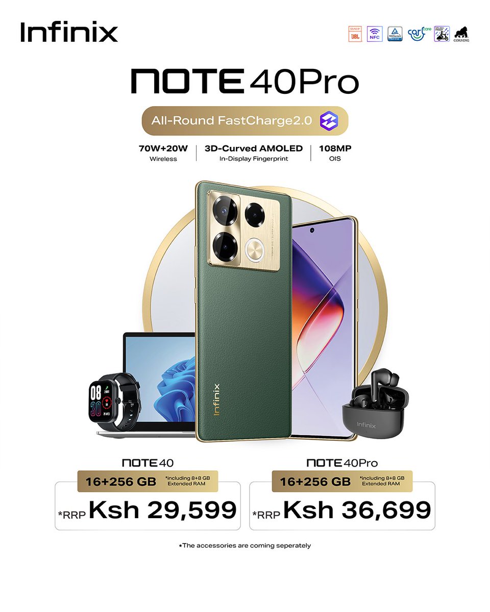 Finally, the prices of the Infinix NOTE 40 series are here...

Get the Infinix NOTE 40 for the RRP of Ksh. 29,599
or Get the NOTE 40 Pro for the RRP of Ksh. 36,699.

Which one are you getting?

#TakeChargeWithNote40 #InfinixNote40SeriesKe
