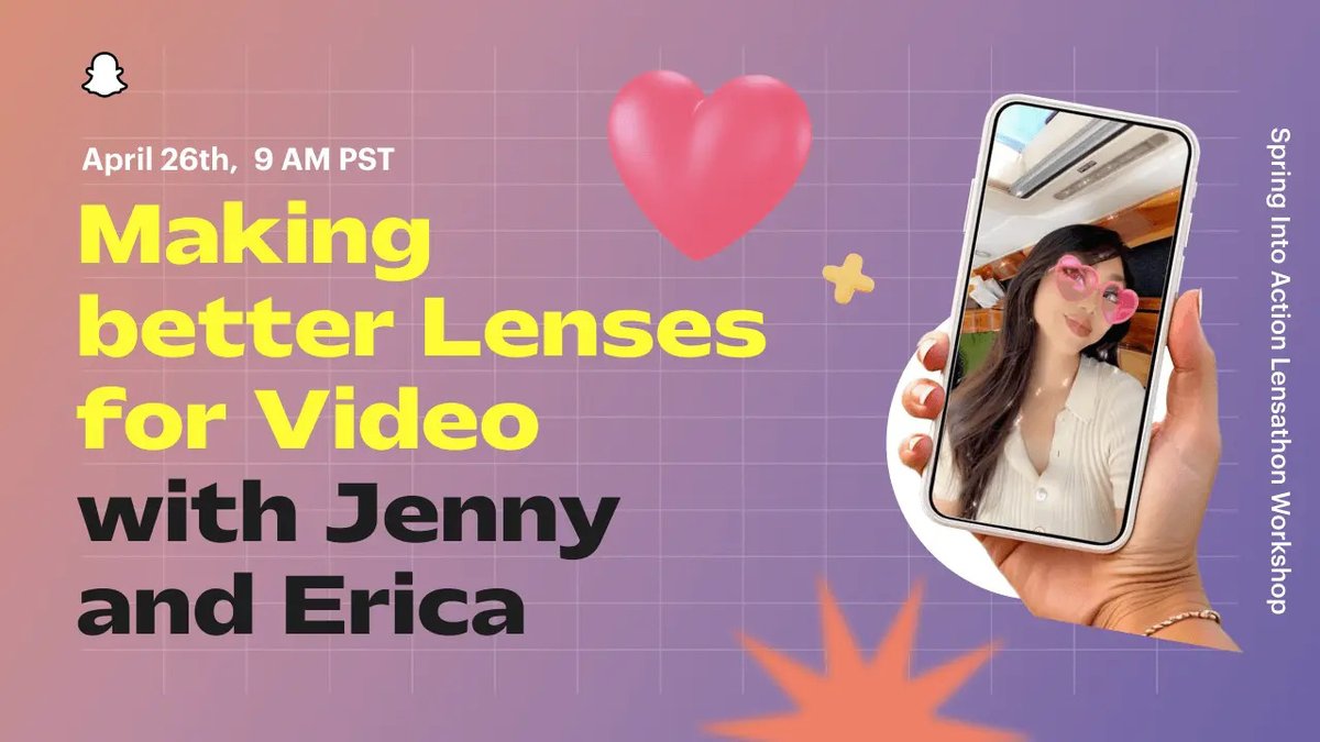 🗓️ Save the date: Tomorrow, April 26, 9 AM PST! Don’t miss the chance to learn from the best 🧑‍🎓 Join Jenny and Erica from the Snap Team for the second Workshop hosted to better your chances of winning your share of the $30,000 prize pool in the @SnapAR x Lenslist Spring Into
