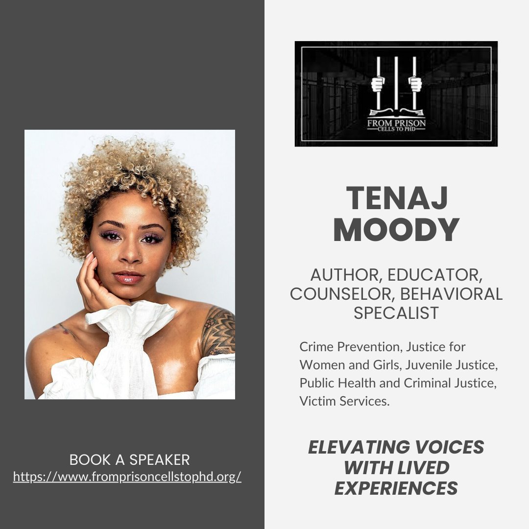 Meet Tenaj Moody, a survivor of domestic violence and child of a parent who was formerly incarcerated. Immerse yourself in these captivating narratives by visiting speaker bookings at conta.cc/3R3fd30 #P2PSpeakers #CatalystsForChange #BookASpeaker