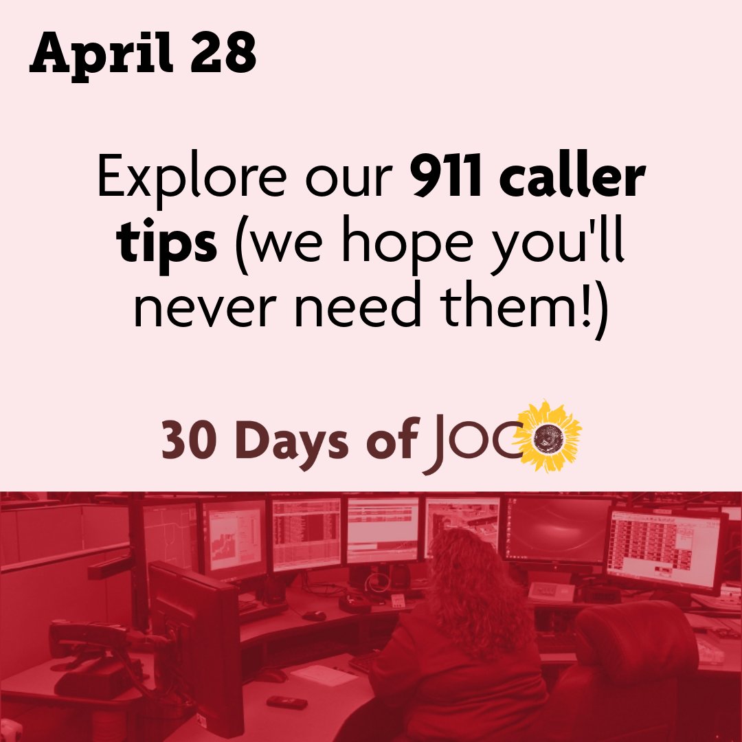 jocogov's tweet photo. Day 28 of #30DaysOfJoCo!
Johnson County Emergency Communications Center put together some valuable tips on when to call 911, questions to expect and other points to remember. ➡️ https://t.co/wa5nZkmK73 https://t.co/N4Y3HtRx5h