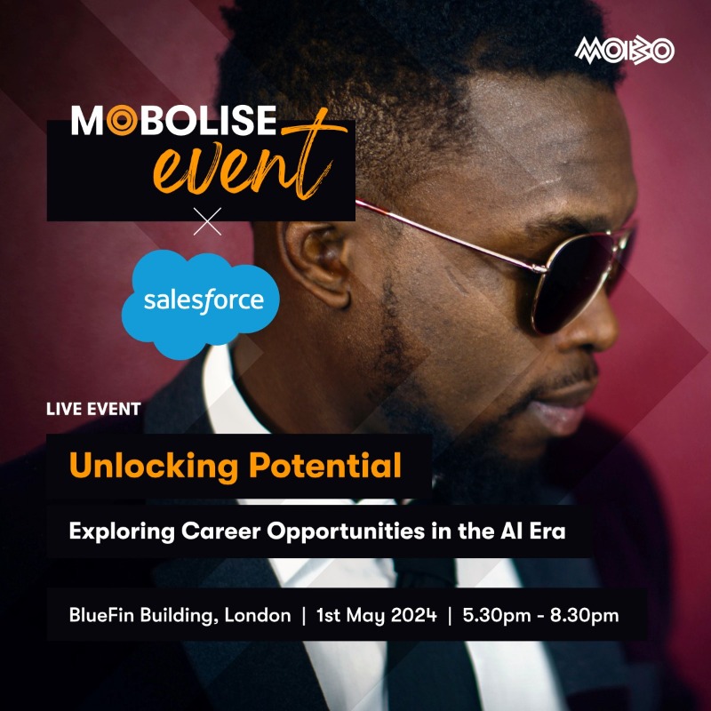 MOBOAwards's tweet photo. .@mobolise is hosting a VERY exciting event in London next week in partnership with @salesforcejobs @salesforce! 

If you’re interested in a career in tech or curious about the future of AI, this one is for you.   

Spaces are limited so make sure you reserve your spot.