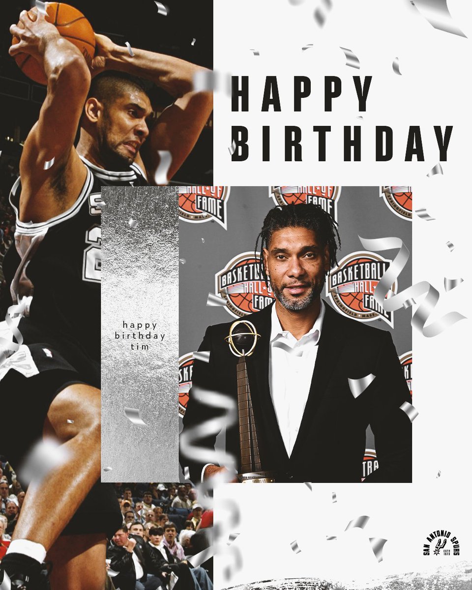 spurs's tweet photo. HAPPY BIRTHDAY TD! 🎉

Join us in wishing Tim Duncan a big happy birthday today! 🎂 https://t.co/Bx7jU1D3P6