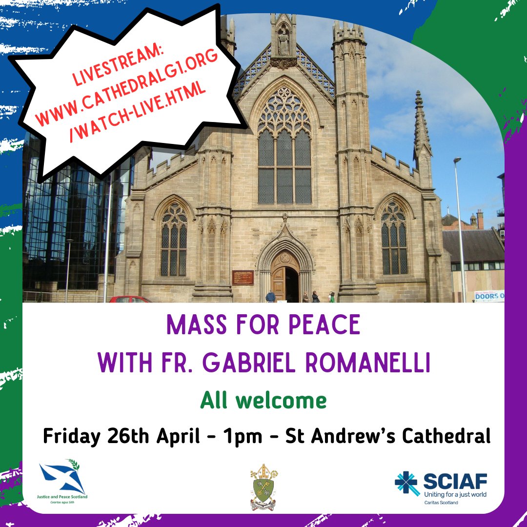 We are pleased to share that if you are unable join us alongside @sciaf and @ArchdiocGlasgow at today's Mass For Peace with Fr Gabriel Romanelli, you can tune in via live stream at this link: ⏯ cathedralg1.org/watch-live.html