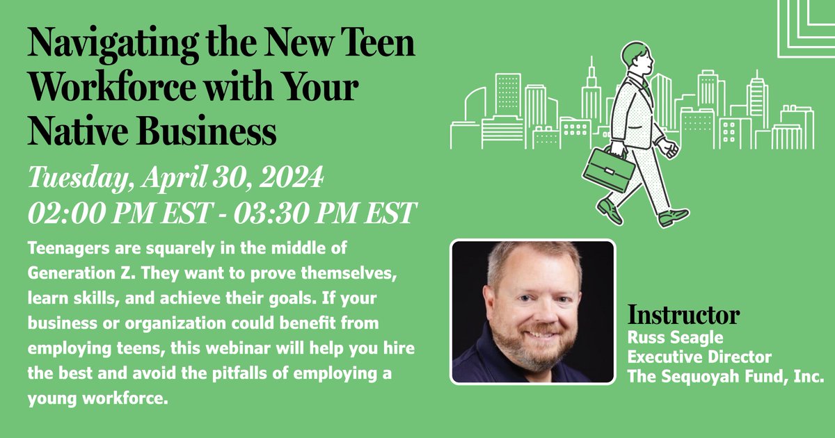 nativelearningc's tweet image. Webinar: Navigating the New Teen Workforce with Your Native Business
Date: April 30, 2024 
Time: 2:00 PM - 3:30 PM EST 

Register Now: events-na8.adobeconnect.com/content/connec…

#nativebusiness #webinar #genz #teens #workforce #futureofwork  #NLC #NativeLearningCenter #TribesHelpingTribes