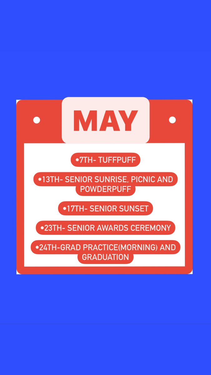 UPCOMING SENIOR EVENTS‼️‼️‼️
More info with dates to come soon but mark your calendars for these dates!!!!