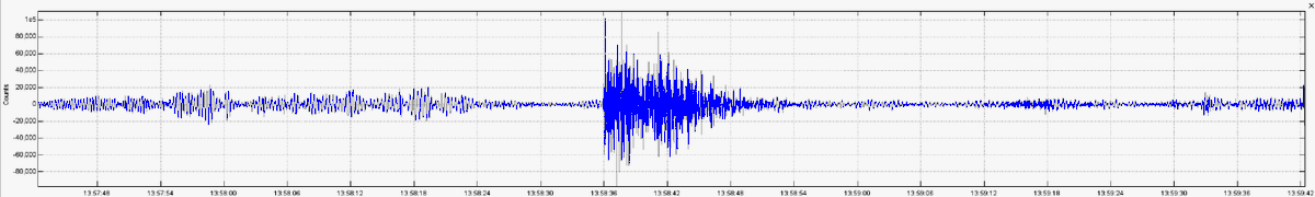 Aquí tenéis la forma de onda del terremoto ocurrido a las 15:58 -hora local- con epicentro en Molina de Segura (Murcia) tal y como se ha registrado en una estación a 40 kilómetros de distancia.

Tenéis toda la información en la web del @IGNSpain  ign.es/web/ign/portal…