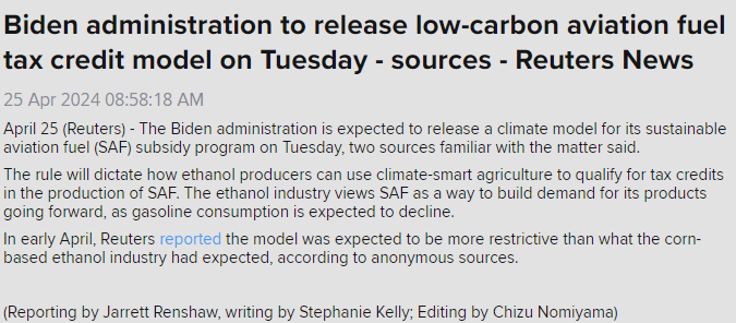 kannbwx's tweet photo. 🇺🇸The Biden administration is expected to release a climate model for its sustainable aviation fuel subsidy program on Tuesday. https://t.co/VwtuNBOPoh