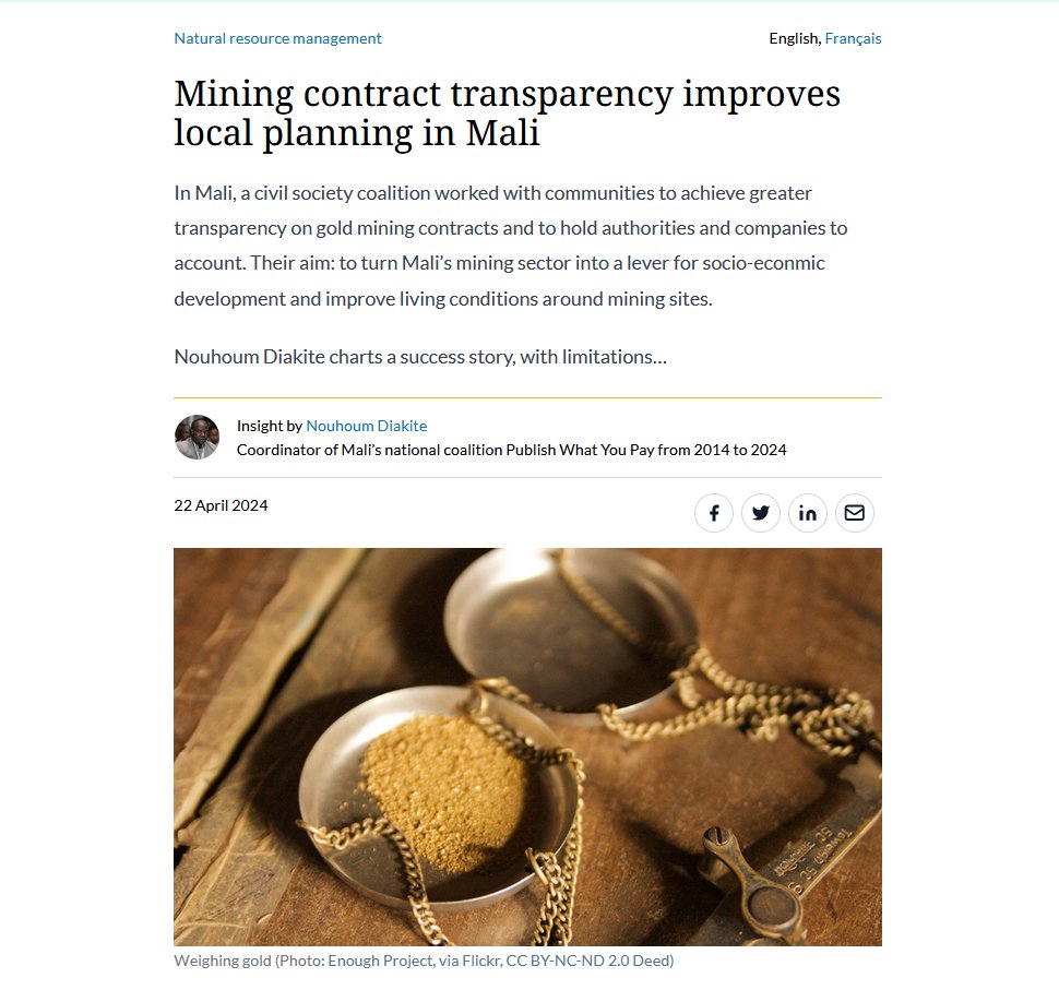 INSIGHT: Mining contract transparency improves local planning in Mali The late Nouhoum Diakite charts @PcqvpM's work with communities to achieve greater transparency on #gold #mining contracts and to hold authorities and companies to account. -> iied.org/mining-contrac…