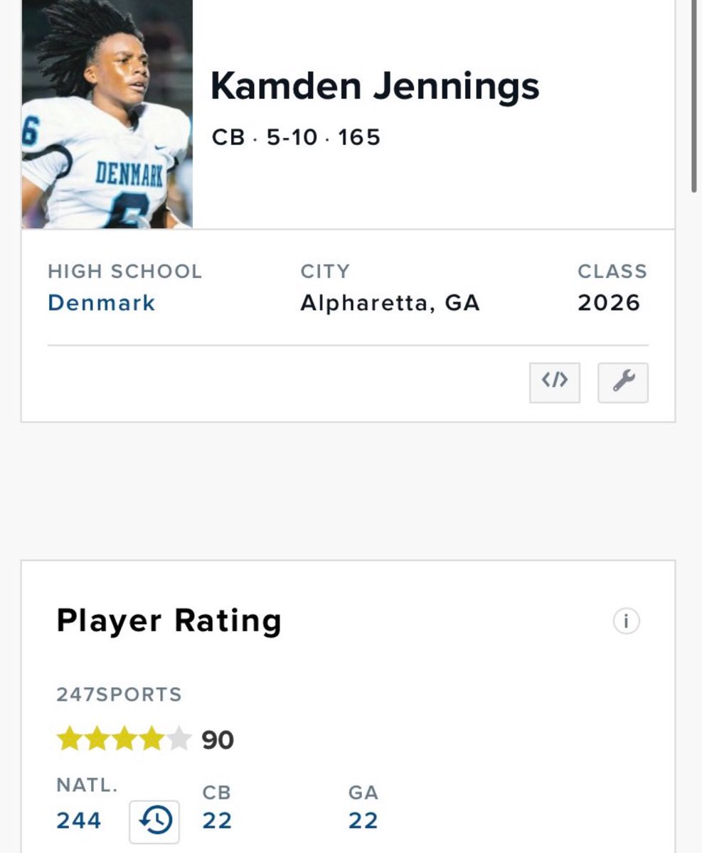 Thank you @247Hudson for believing in me and ranking me as a 4 ⭐️ prospect for the 2026 class. JRSZN loading… let’s work! #Danetime @DenmarkDanesFB @Rivals @RecruitGeorgia @UAFuturesGame @CoachORourke @psurtain23 @TonyJones_810 @HennOrJenn26