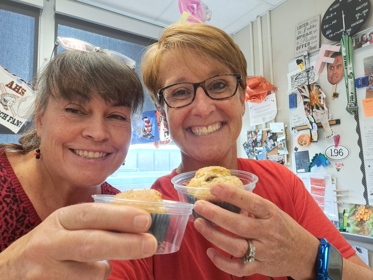 Fouss's tweet photo. Mrs Wise and I are enjoying muffin week from @Anderson_FCS! #AHSisFamily https://t.co/0Ga14UMFo3