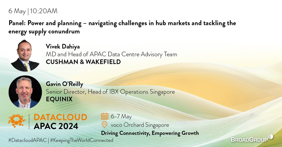 BroadGroup_Intl's tweet image. Panel: Power and planning – navigating challenges in hub markets and tackling the energy supply conundrum 🔛 

Hear from Vivek Dahiya and Gavin O'Reilly on the main challenges when powering a data centre in 2024.

Register today at: events.broad-group.com/event/1132d75b…

#DatacloudAPAC