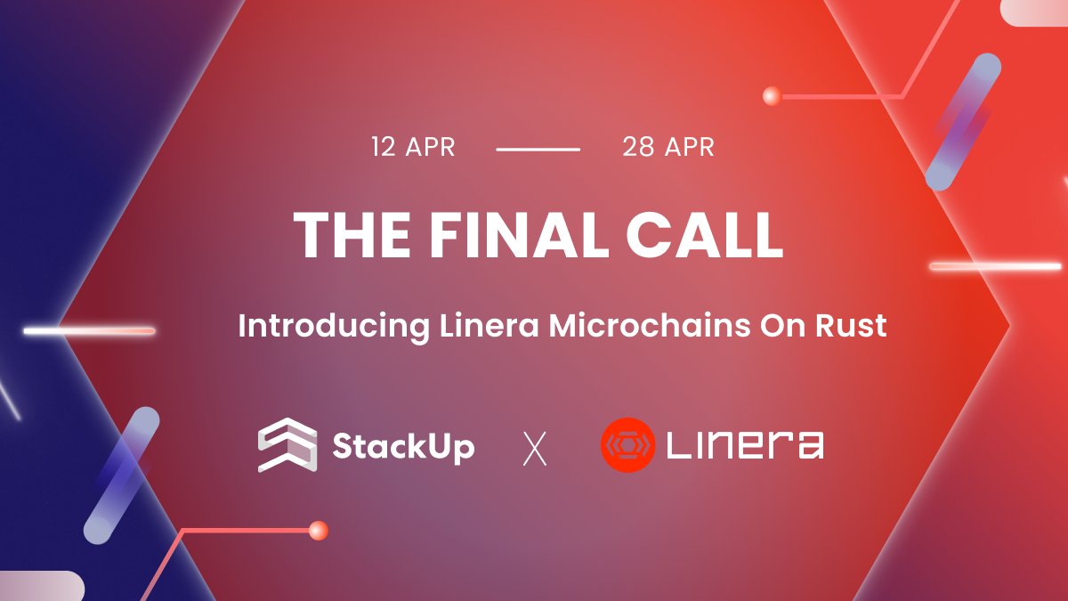 🚨 LAST CALL: Just 3 days left till the end of our Learn & Earn campaign with @linera_io! Discover the power of #Linera’s #microchains built with #rustlang for #WASM virtual machine. Time is ticking ⏰ Start the quests now! ➡️ go.stackup.dev/linera-sutw