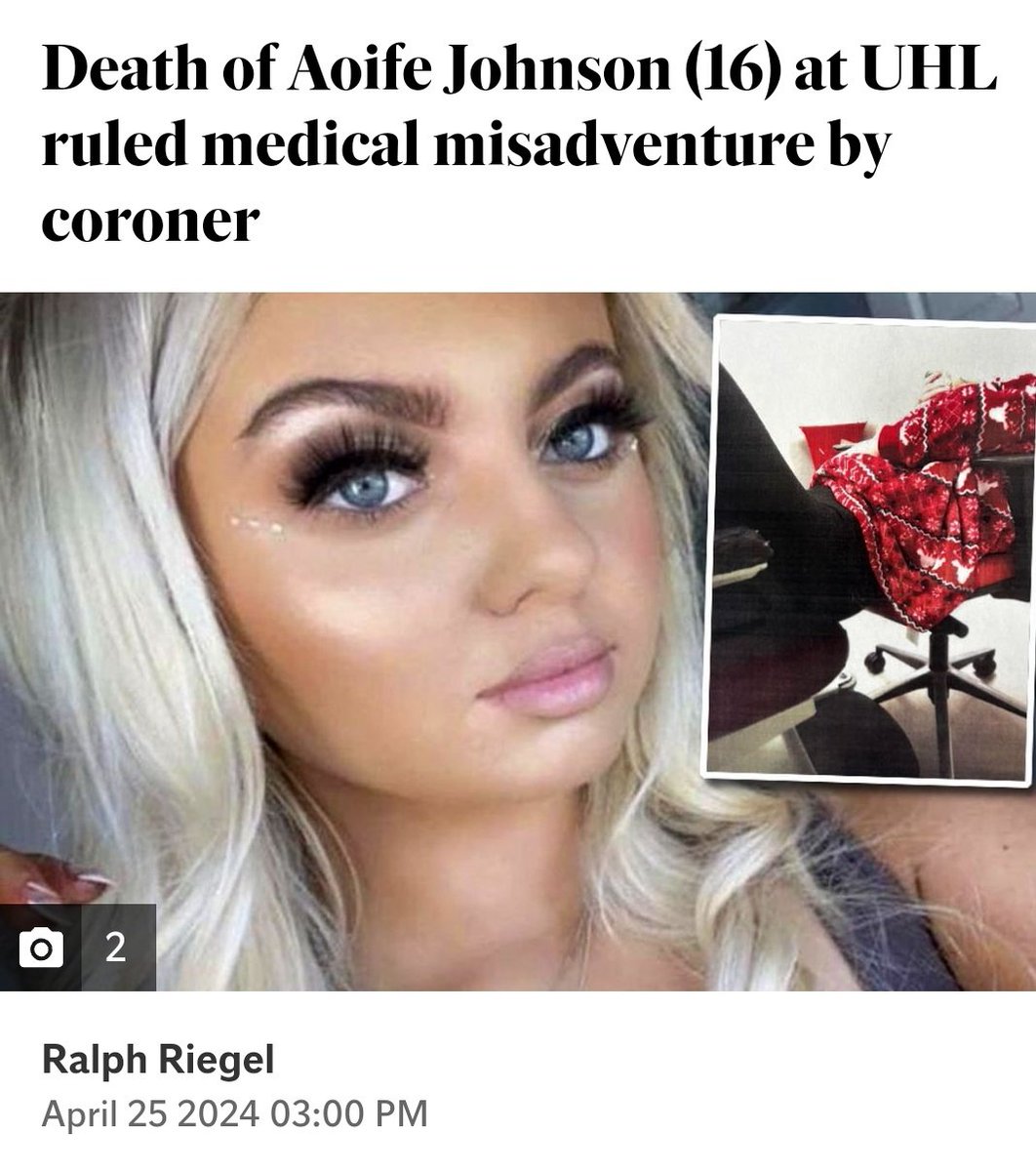 Death of Aoife Johnson (16) at UHL ruled medical misadventure by coroner 

'Time was of the essence and there was a window to treat her and give her the vital antibiotics she needed until the following morning...it was too late.'

#RIPAoifeJohnston 
@ralphriegel…