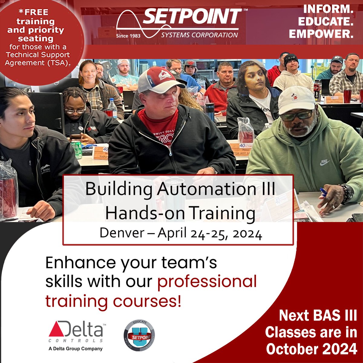 If you want BAS III training, sign up for the October classes today OR call us about Onsite Training at Your Place!
#iot #ul508a #ualocal208 #HVAC #BAStraining #Buildingautomation #enteliweb #corporatetraining #Buildingautomationtraining #hvactraining #deltacontrols
