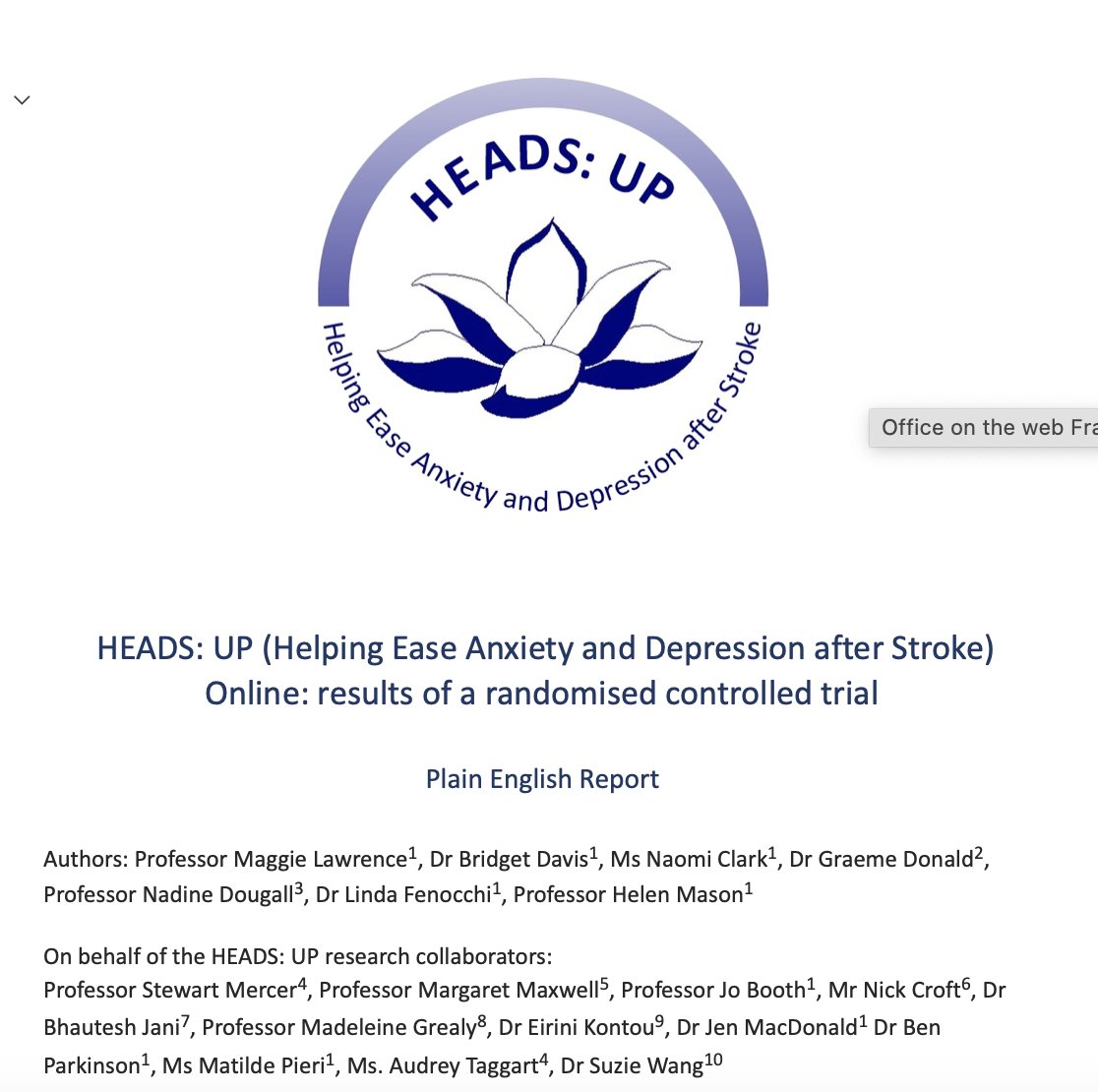 Get your copy here! #HEADS:UP pilot RCT Plain English Final Report out now. #stroke #mindfulness #depression #anxiety For your very own copy email: headsup@gcu.ac.uk