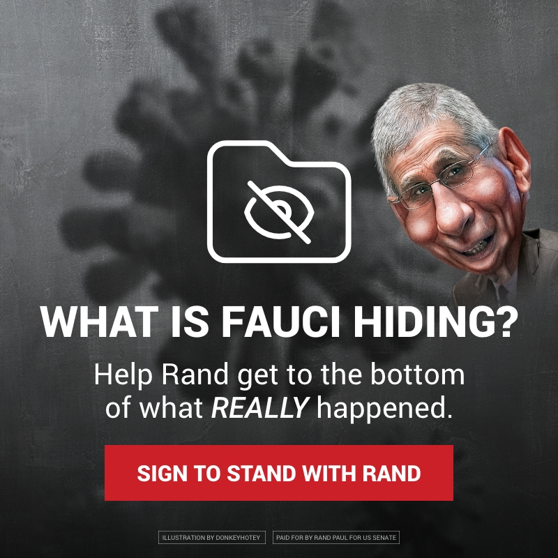 RandPaul's tweet photo. I've launched a bipartisan investigation to examine the origins of COVID, gain-of-function research, and Dr. Fauci's cover-up attempts – all to prevent a future pandemic.

Will you stand with me as we get to the bottom of what REALLY happened? Add your name now! ⬇️