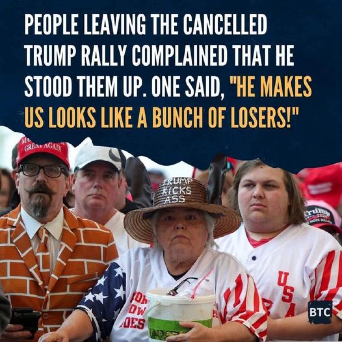 U didn’t need Trump to make u look like a bunch of losers. Btw, ❤️ the hat. And yes, he did kick your collective a$$