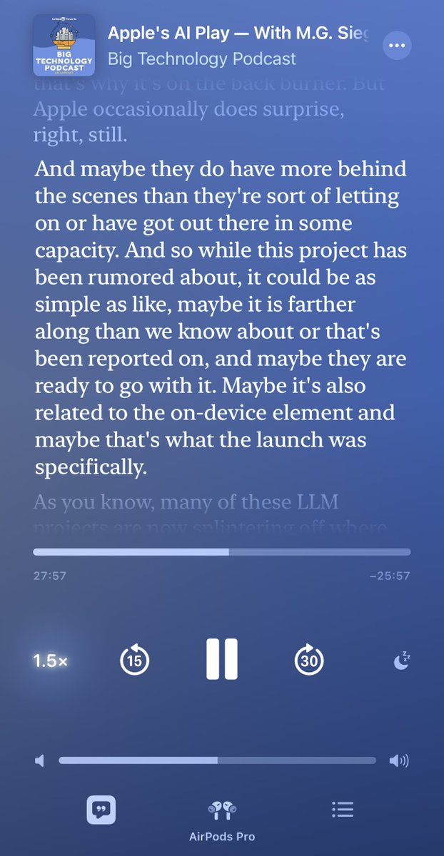 Great chat with @Kantrowitz on @BigTechnology pod last week on Apple and AI — also timely given Apple LLM news yesterday… pod.link/1522960417/epi…