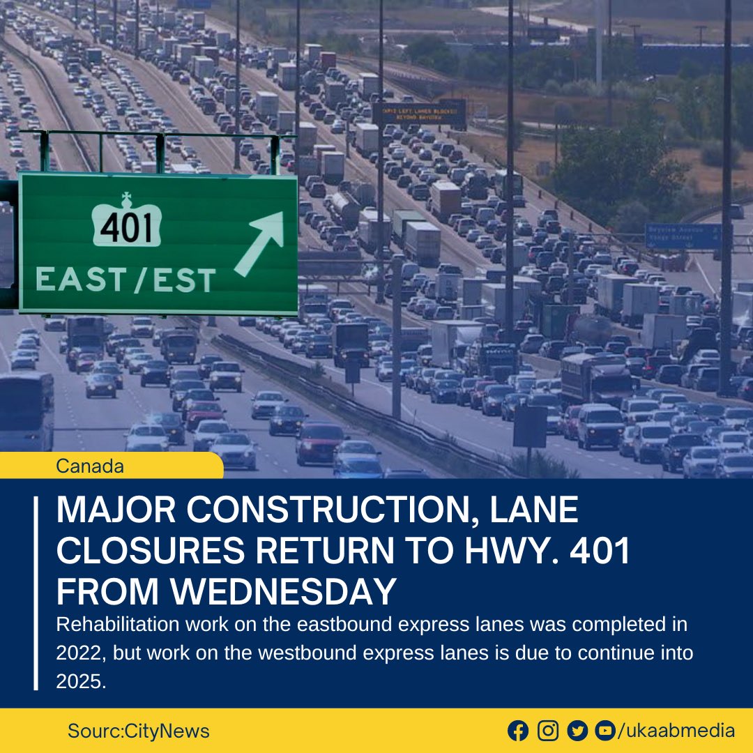 Major construction, lane closures return to Hwy. 401 from Wednesday. #hwy401 #Toronto