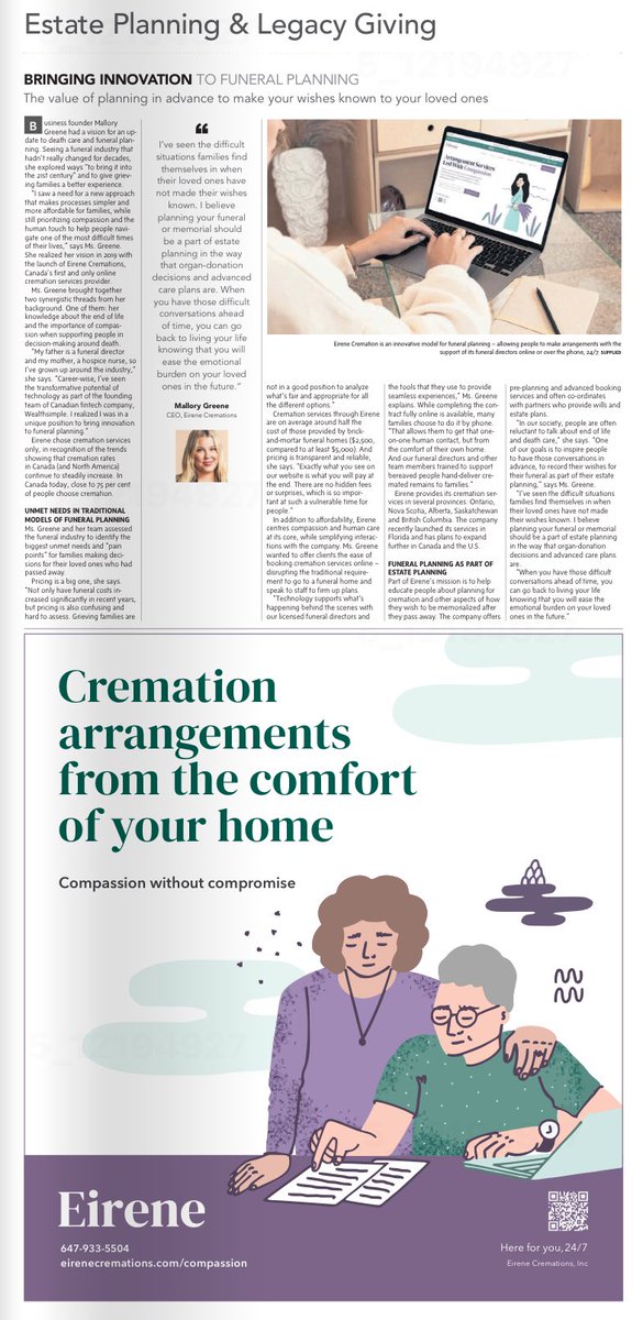 UinvitedU's tweet photo. I see you @Eirene &amp; @MalloryJGreene 🤜🏾🤛🏾 

Full page in @globeandmail today. 

Making death less painful, more meaningful when the brutality of the death-industry is made more accessible. https://t.co/3euodOy00e