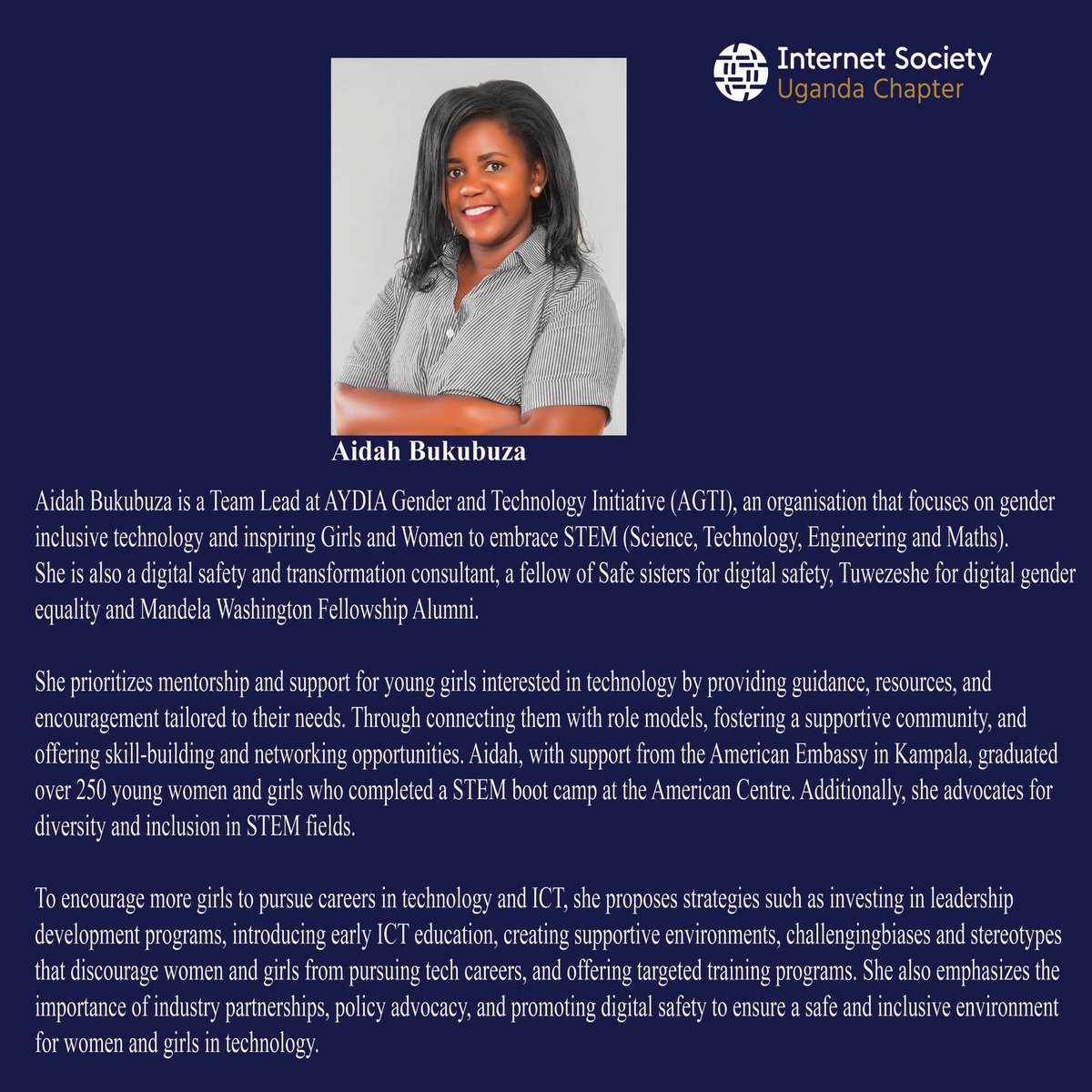 Kickstarting our profile series celebrating this year’s #GirlsinICTDay, Meet @aidahbuk, a trailblazer in the ICT sector & a passionate leader at @AydiaGenderTech. Learn about her journey and how she's making a difference in the lives of young girls through mentorship.