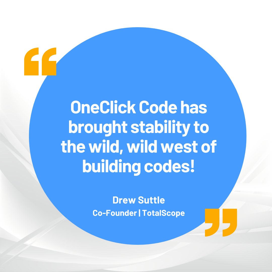 oneclickcode's tweet image. "OneClick Code has brought stability to the wild, wild west of building codes!" Says, Drew Suttle, Co-Founder of TotalScope. 
Our mission at OneClick Code is to simplify the roofing estimation process.
#buildingcodes #adjuster #roofer #restoration #claims #insurance