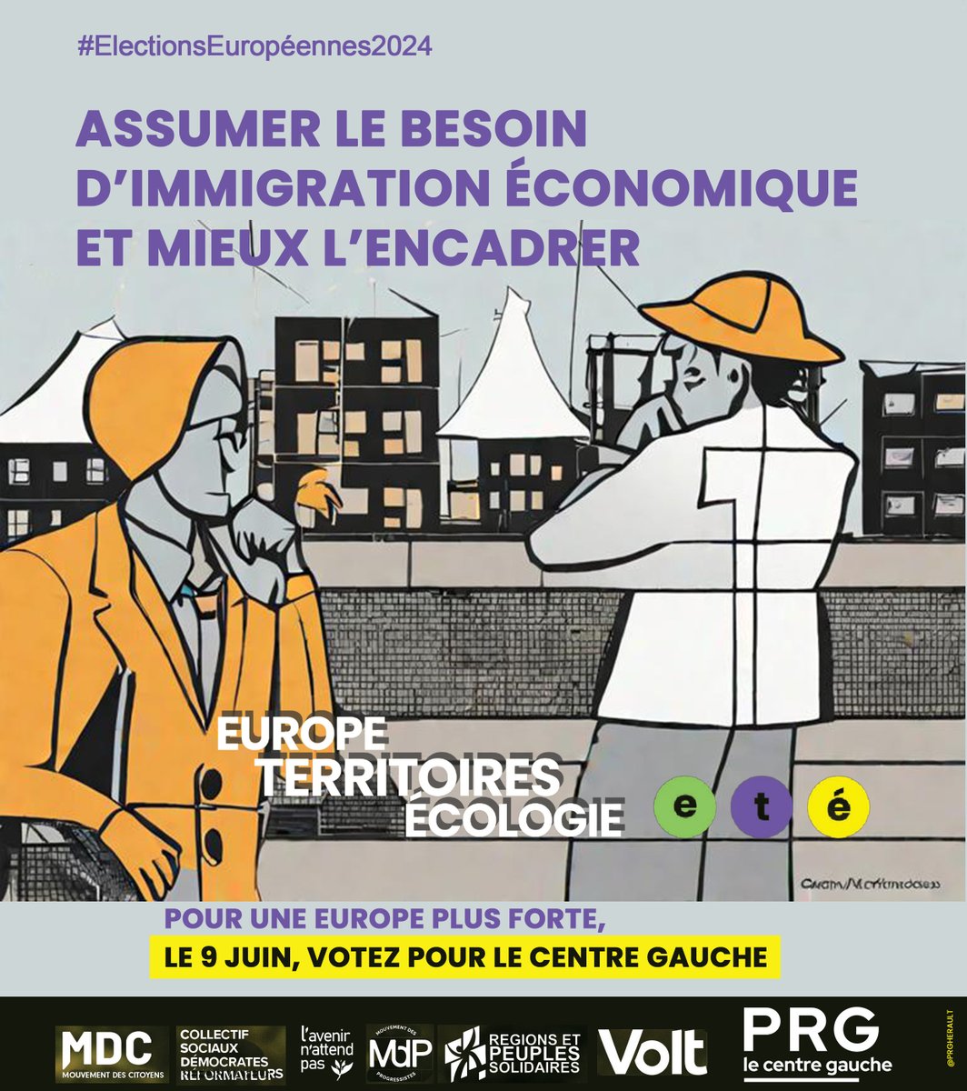 prgherault's tweet photo. 👉 Assumer le besoin d' #immigration économique et mieux l'encadrer -> le 9 juin je vote la liste #EuropeTerritoiresEcologie @ETE_2024 menée par @Lacroix_PRG 🟡🟢🟣
#electionsEuropeennes #Europeennes2024 #economie #workmigration #EuropeanUnion https://t.co/0p3umFCkio